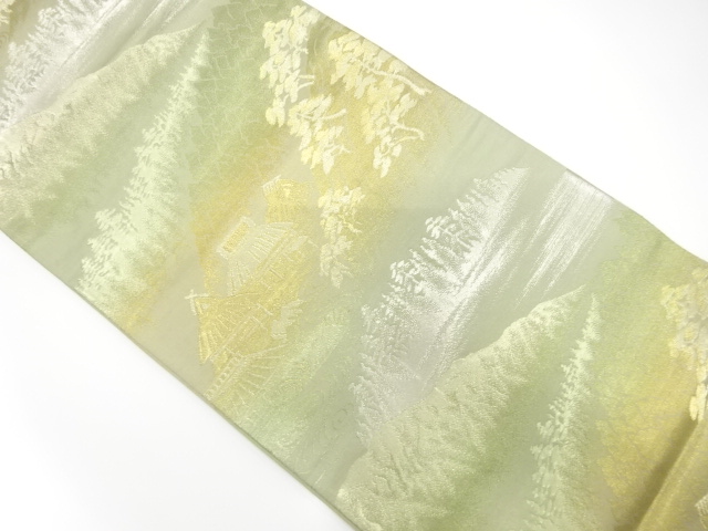 JAPANESE KIMONO / ANTIQUE FUKURO OBI / SILK / WOVEN SCENERY OF COUNTRYSIDE